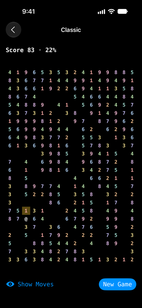 A game of Greedy Grid in dark mode
