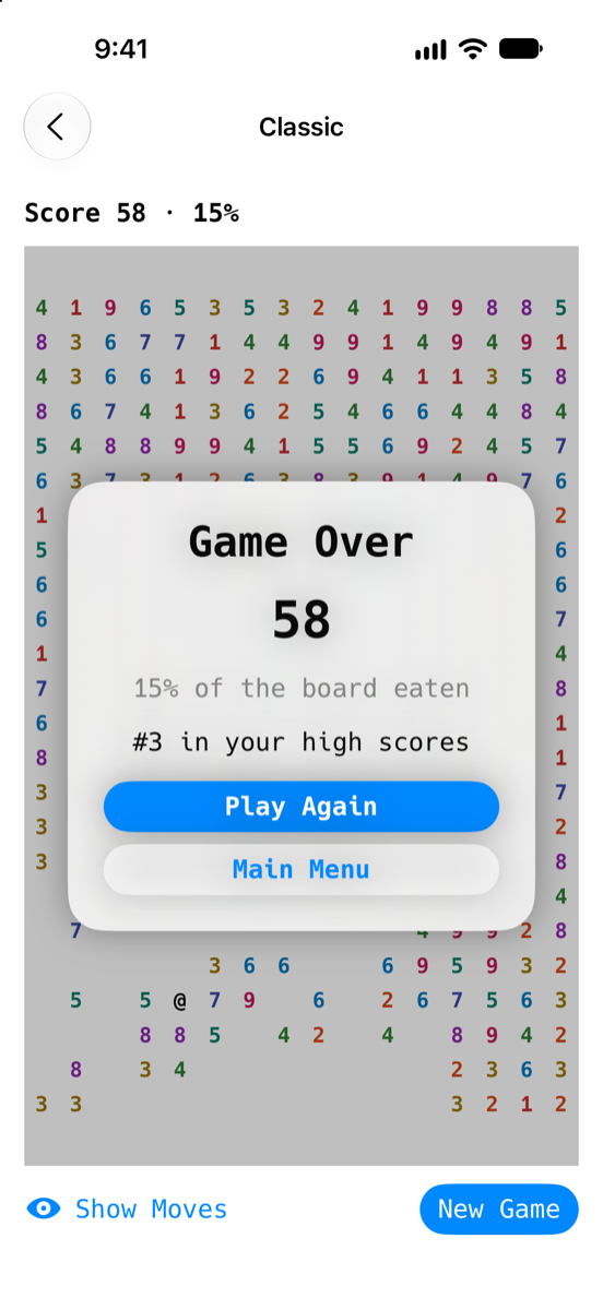 The Greedy Grid game over screen